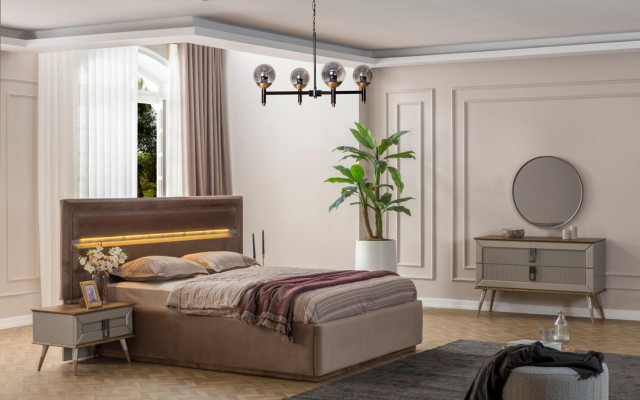  Beige Schlafzimmer Luxus Möbel Designer Doppelbett 2x Nachttische 5tlg