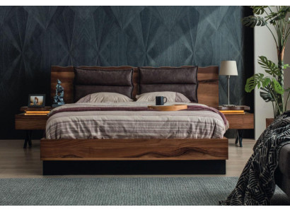  Schlafzimmer Holzgarnitur Robustes Bett 2x Nachttische 3tlg. Luxus Set