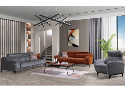  Grau-Orange Wohnzimmer Sitz Möbel Exklusiver 3-Sitzer Luxus Einsitzer