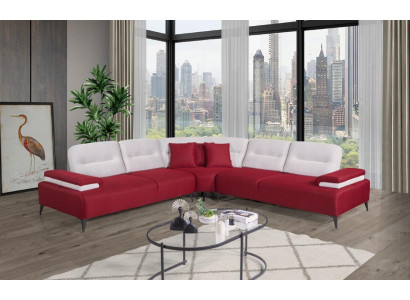  Rotes Stilvolles Ecksofa L-Form Couch Designer Wohnzimmer Holz Garnitur
