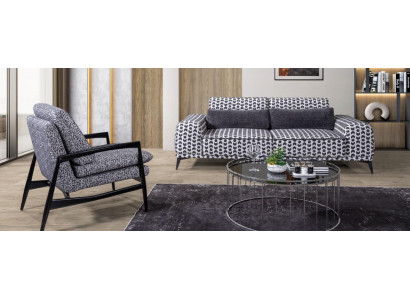  Graues Wohnzimmer Textilsofa 3-Sitzer Couchen Luxus Lounge Sessel 2tlg