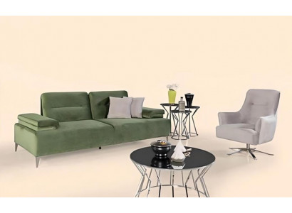  Grün-Weiße Wohnzimmer Polster Garnitur 3-Sitzer Couch Sessel Luxus Couch