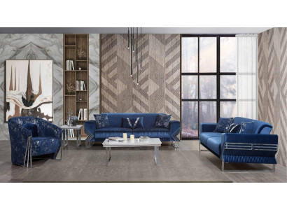 Wohnzimmer Blaue Couchgarnitur Designer Dreisitzer Sessel Couchtisch