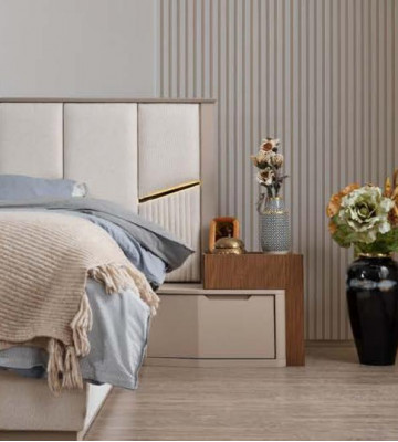 Beige Schlafzimmer Garnitur Luxuriöse Polsterbetten Nachttische Schrank
