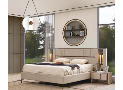 Luxuriöses Schlafzimmer Beiges Doppelbett 2x Nachttische Moderne Möbel