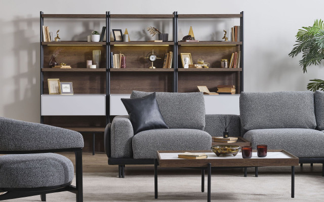 Graues Polster Ecksofa Designer Textil Sessel Wohnzimmer Luxus Garnitur