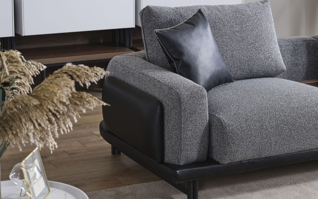 Graues Polster Ecksofa Designer Textil Sessel Wohnzimmer Luxus Garnitur