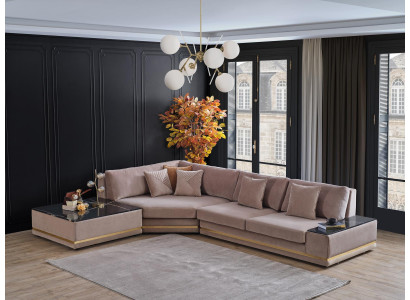 Beiges L-Form Designer Ecksofa Polster Wohnlandschaft Luxuriöses Sofa