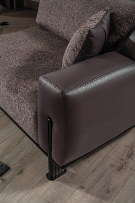 Braune Wohnzimmer Leder Garnitur 3-Sitzer Sofa Sessel Couchtisch 4tlg