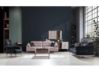 Stilvolles Wohnzimmer Set Designer Dreisitzer Polster Sessel Couchtisch