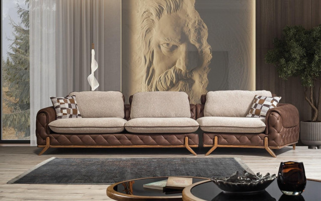 Braunes Wohnzimmer Set Designer Leder Viersitzer Sofa Couchtisch 2tlg