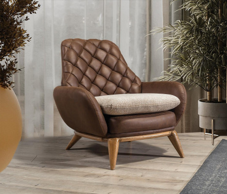 Stilvolle Braune Leder Wohnzimmer Garnitur Designer 3-Sitzer Sessel 2tlg