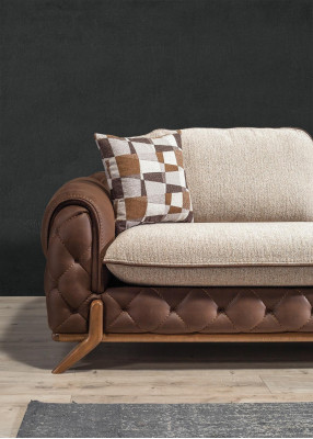 Stilvolle Braune Leder Wohnzimmer Garnitur Designer 3-Sitzer Sessel 2tlg