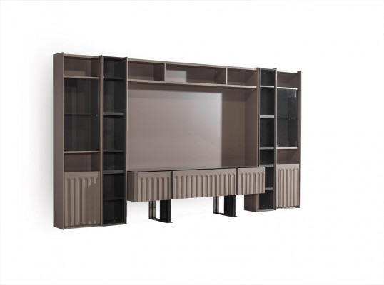 Luxuriöse Braune Wohnwand Stilvolle Wohnzimmer Holz Möbel Edle Regale