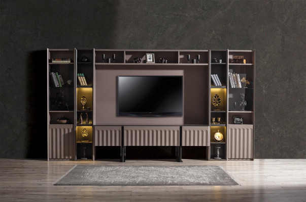 Luxuriöse Braune Wohnwand Stilvolle Wohnzimmer Holz Möbel Edle Regale