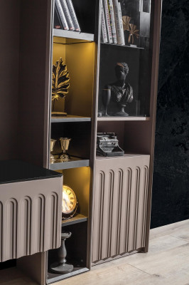 Luxuriöse Braune Wohnwand Stilvolle Wohnzimmer Holz Möbel Edle Regale