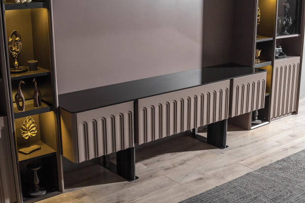 Luxuriöse Braune Wohnwand Stilvolle Wohnzimmer Holz Möbel Edle Regale