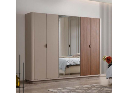 Beiger Kleiderschrank Schlafzimmer Schränke Glastüren 6-türiger Schrank