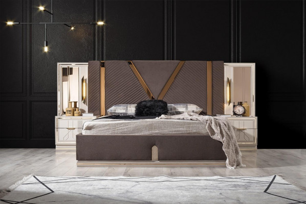 Designer Schlafzimmer Set Luxus Doppelbett 2x Holz Nachttische 3tlg Neu