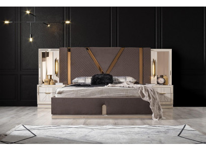 Designer Schlafzimmer Set Luxus Doppelbett 2x Holz Nachttische 3tlg Neu