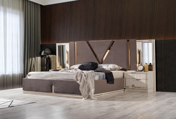 Designer Schlafzimmer Set Luxus Doppelbett 2x Holz Nachttische 3tlg Neu