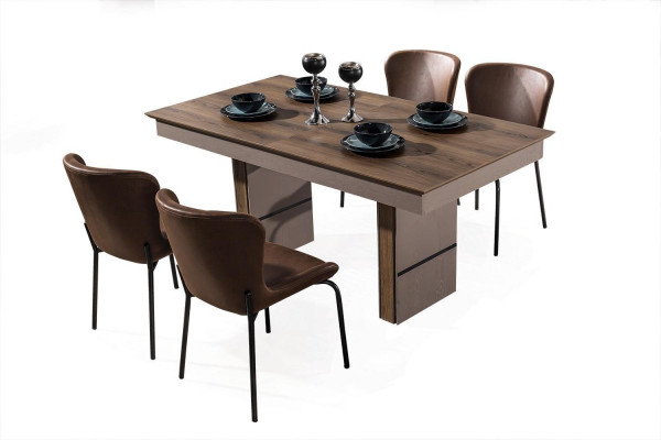 Braune Esszimmer Garnitur Luxus Verstellbarer Esstisch 4x Textil Stühle