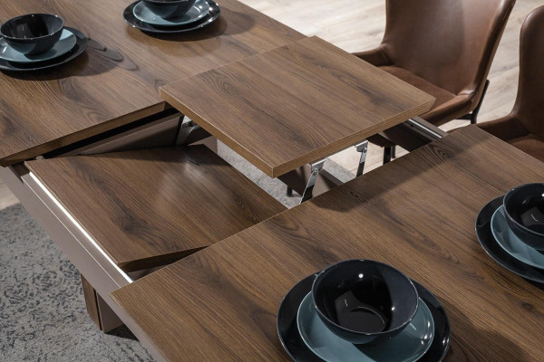 Braune Esszimmer Garnitur Luxus Verstellbarer Esstisch 4x Textil Stühle