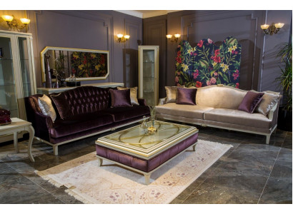 Luxus Sofagarnitur Couchtisch 2x Sofa 3 Sitzer Beistelltisch 4tlg Set Samt