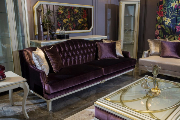 Luxus Sofagarnitur Couchtisch 2x Sofa 3 Sitzer Beistelltisch 4tlg Set Samt