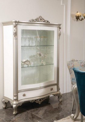 Esszimmer Set Garnitur Vitrine Tisch 6x Stuhl Kommode Spiegel Art déco 10tlg