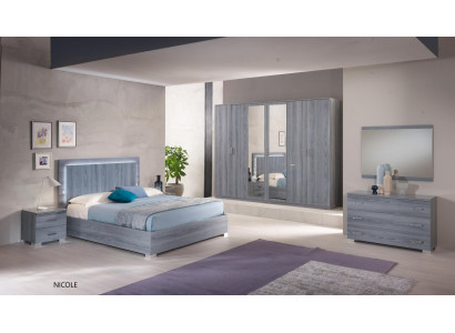 Möbel Schlafzimmer Set Bett 2x Nachttisch Kommode Spiegel Kleiderschrank 6tlg.