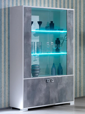 Wohnwand Doppel Vitrine Konsole TV-Tisch Schrankwand Glasvitrinen Wohnzimmer