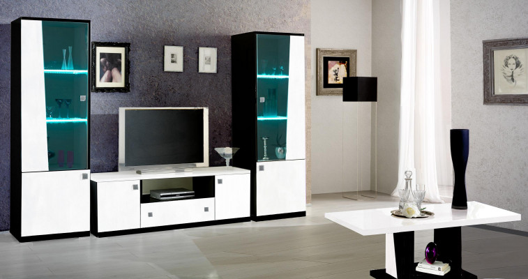 Moderne Wohn Wand Wohnzimmer Vitrine Sideboard RTV Regal Wände Schrank 3tlg. Neu