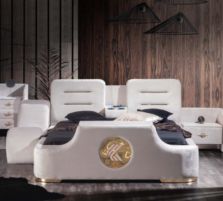 Doppelbett Betten Modern Luxus Hocker Multifunktion Bett Design Samt