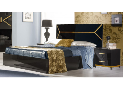 Klassische Schlafzimmer Set Bett 2x Nachttisch Kommode 3tlg. Set Betten Schwarz