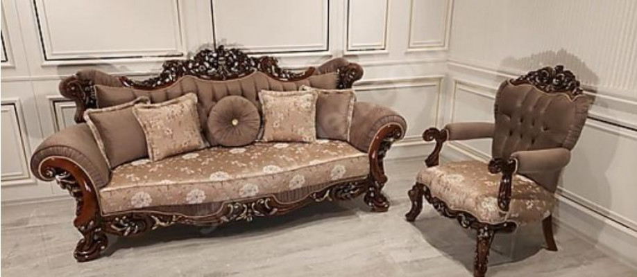 Klassische Wohnzimmer Sofagarnitur Polster Set Samt 5tlg. Couch Sofa