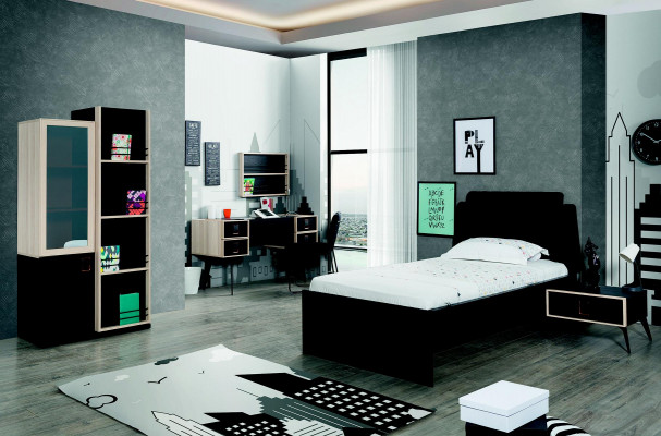 Moderner Schreibtisch Mit Jugendzimmer Wandregal Designer Möbel Schwarz Neu