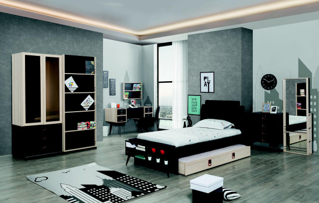 Kommode mit Spiegel Jugendzimmer Schwarz Möbel Holz Regal Kommoden 