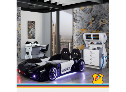 Polizei Auto Kinder Schlafzimmer Kinderbett Kommode Schreibtisch 3tlg