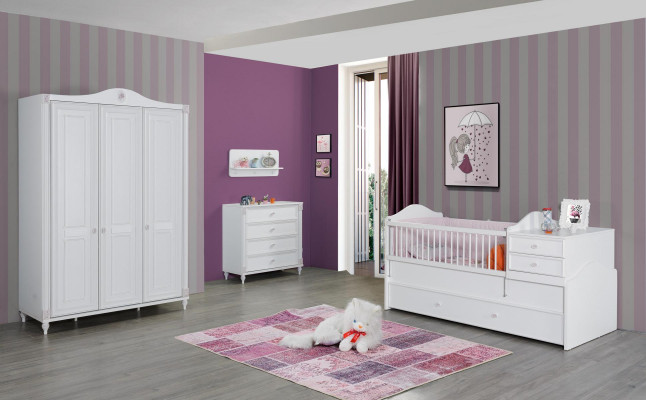 Babybett Kinderbett Kleiderschrank Kommode Kinderzimmer Möbel Holz 3tlg Set Neu