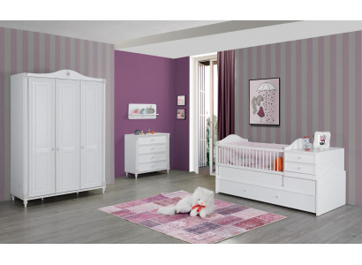 Babybett Kinderbett Kleiderschrank Kommode Kinderzimmer Möbel Holz 3tlg Set Neu