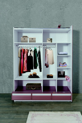 Kinderzimmer Set 7tlg Luxus Bett Nachttisch Kommode Kleiderschrank Wandregal