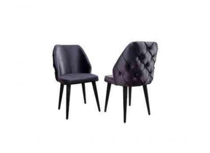 Gepolsterter Holzstuhl grau Chesterfield auf schwarzen Beinen für Esszimmer