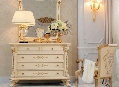 Anrichte Kommode Spiegel Schränke Holz Beige Set Schlafzimmer Luxus