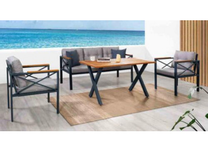Moderne Graue Gartenmöbel Garnitur Sessel Hocker Tisch Veranda 4tlg. Set