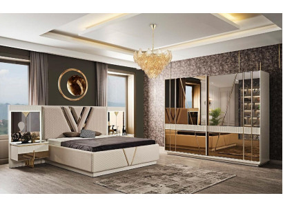 Schlafzimmer 4 tlg.Set Polster Bett 2x Nachttische Kleiderschrank Luxus