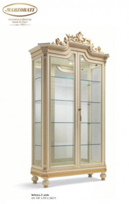 Vitrine Schränke Vitrinen Holz Luxus Wohnzimmer Möbel Beige Schrank