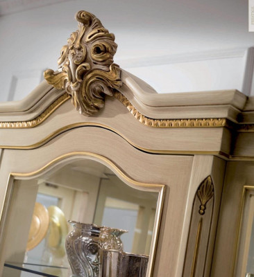 Vitrine Luxus Schränke Vitrinen Holz Wohnzimmer Möbel Beige Barock