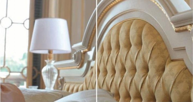 Bett Doppelbett Chesterfield Luxus Stoff Schlafzimmer Beige Betten 