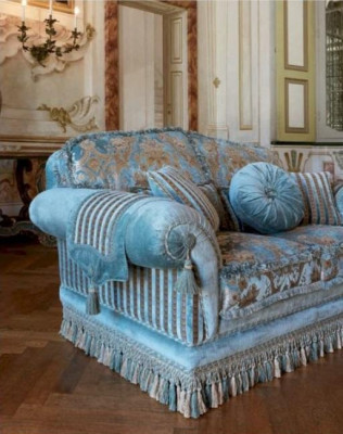Zweisitzer Sofa 2 Sitzer Sofas Stoff Luxus Blau Holz Wohnzimmer Möbel